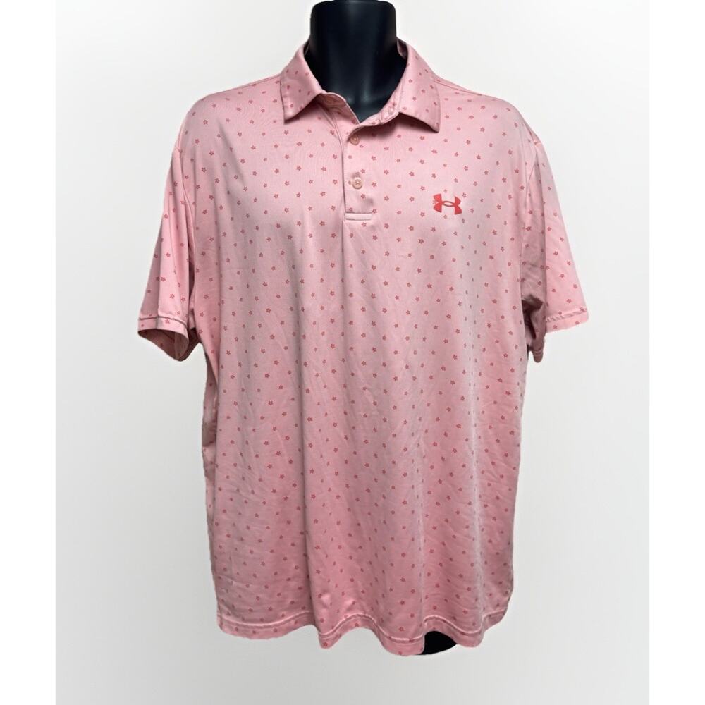 Under Armour HeatGear Polo Shirt Mens Large Pink Performance Golf Short Sleeve